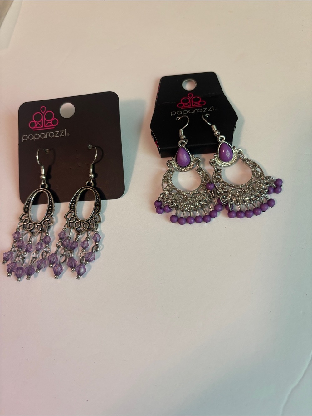 paparazzi Purple Bead and Crystal Dangle Earrings Duo